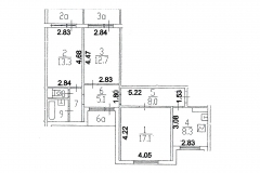 Планировка трёхкомнатной квартиры. Серия дома П-55